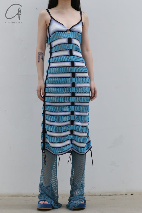 NAN KNITS gradient striped drawing rope suspender skirt 22051724 blue